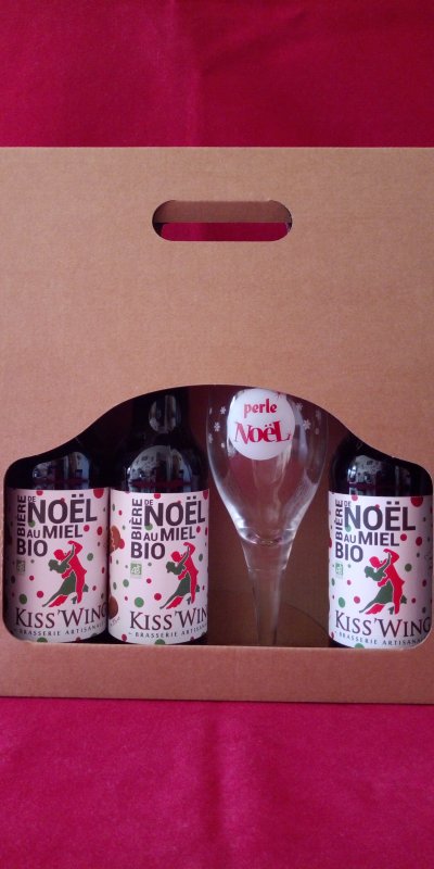 COFFRET NOËL COLLECTOR KISS'WING BIÈRE NOËL ÉPICES & MIEL BIO 3x33cl  + 1 VERRE PERLE NOËL 