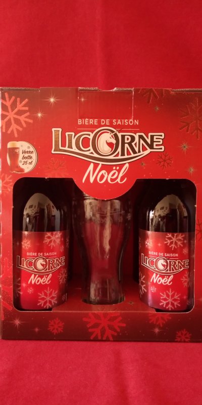 COFFRET ALSACE 4 LICORNE NOËL AMBRÉE 5,8° 33cl & 1 VERRE BOTTE PÈRE NOËL 25cl